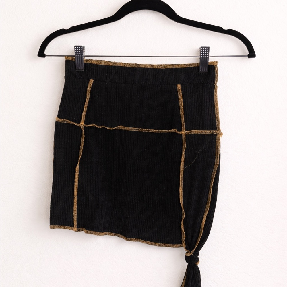 Papaya Black Corduroy Mini Skirt with Gold Stitching